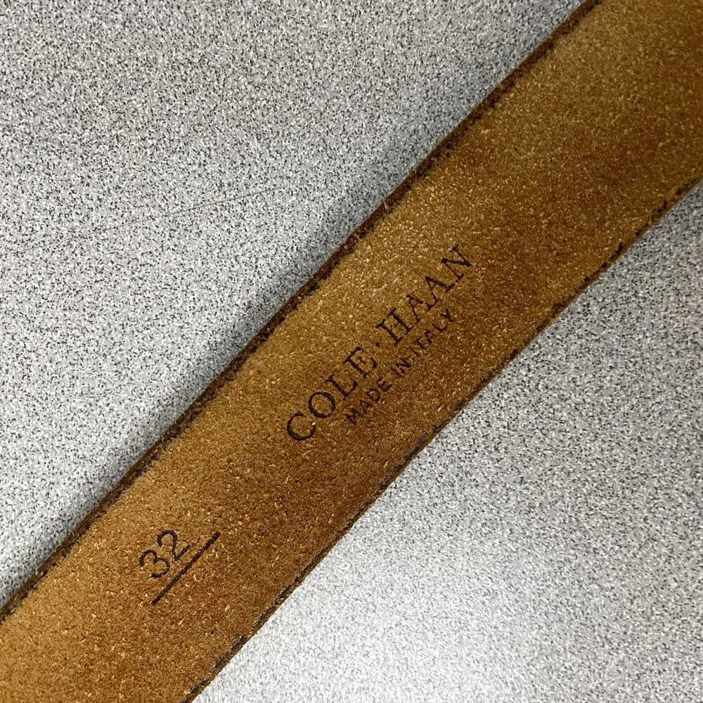 Cole Haan Leather Belt Mens 32 Brown Brass Buckle Stitched Classic Casual Italy